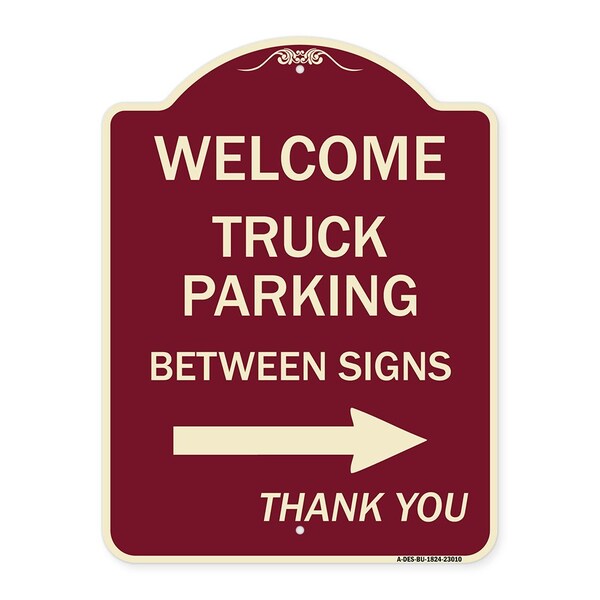 Reserved Parking Welcome Truck Parking Between Signs Thank You Alum Sign, 24" x 18", BU-1824-23010